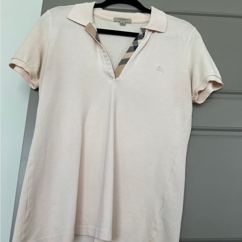 Burberry Cream Fitted Polo Shirt with Buttoned Collar